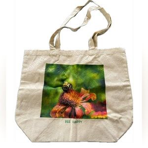 Bee Happy canvas bag. Honey bee grocery reusable bag.